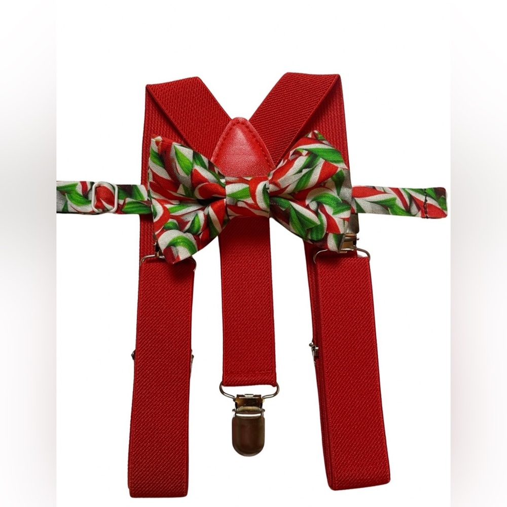 Holiday Suspenders & Bow Tie Set – Red Candy Cane Print bow tie boy Christmas